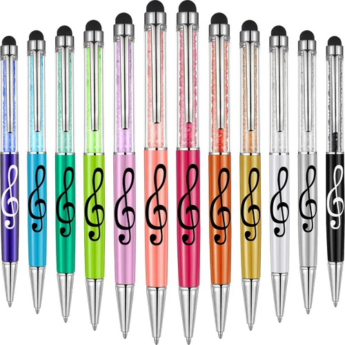 Outus 12 bolígrafos de música 2 en 1, piano para estudiantes, bolígrafo retráctil de cristal para notas musicales, con puntas de lápiz capacitivo