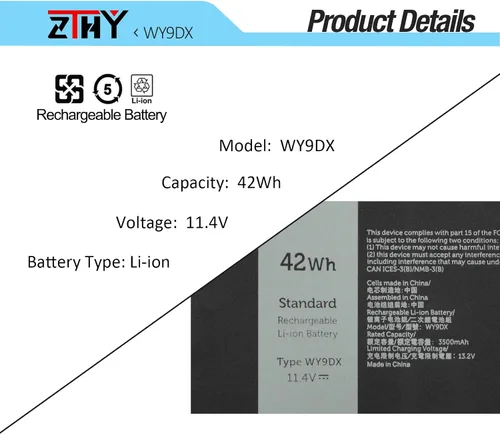 Miniatura 3 de WY9DX - Batería para portátil de 42 Wh, 3 celdas, repuesto para Dell Latitude 14 5420 15 5520 Precision 15 3560 Series P137G P137G001 P104F P104F001