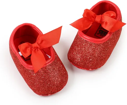 Miniatura 6 de Zapatos planos Mary Jane para bebé niña, con lazo brillante, vestido de princesa, zapatos de cuna antideslizantes para niños pequeños que caminan
