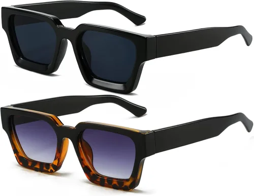 Miniatura 55 de AIEYEZO Gafas de sol cuadradas para mujeres y hombres, gafas de sol cuadradas con montura gruesa, estilo de diseñador simple