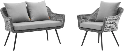 Miniatura 14 de Modway EEI-3176-GRY-GRY-SET - Sillón Endeavor de mimbre para patio al aire libre, 2 sillones, gris