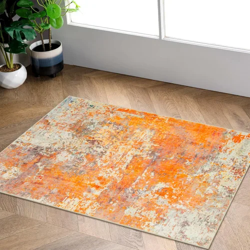 Miniatura 59 de Lahome Alfombra redonda moderna abstracta de 3 pies, color azul, lavable, de 3 x 3 pies, para cocina, entrada, suave, pequeña, antideslizante