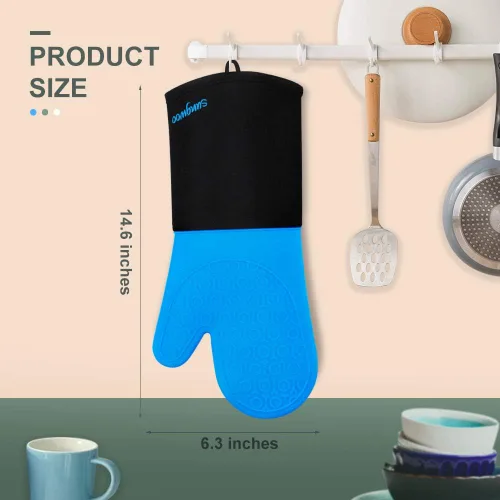 Miniatura 5 de sungwoo Guantes de horno de silicona extralargos, resistentes al calor, con forro acolchado, agarre texturizado antideslizante, perfectos para Azul