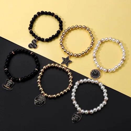Miniatura 4 de PHALIN Pulseras de feliz año nuevo para mujer, pulseras elásticas con cuentas de perlas CCB, pulsera brillante con dije de estrellas, pulsera de Año