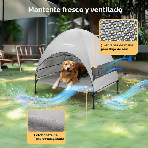 Miniatura 3 de Veehoo Cama para perros con dosel para exteriores, cuna elevada para mascotas con toldo extraíble y enfriamiento, pies antideslizantes, cuna elevada