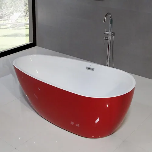 Miniatura 2 de Dowell 074 - Bañera contemporánea de lujo de acrílico de alto grado (63 x 30-3/4 x 22-7/8 pulgadas, rojo)