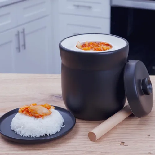 Miniatura 9 de TOMO Crock de fermentación con pesas 3L – Cerámica chucrut decapado Crock – Cerámica de Cerámica Kombucha Brewing – 3 litros (1 galón), peltre
