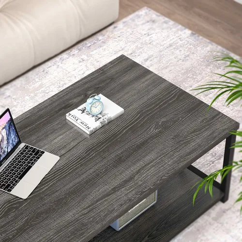 Miniatura 4 de FOLUBAN Mesa de centro con almacenamiento, mesas centrales pequeñas modernas para espacios pequeños, mesa de cóctel de madera rústica y metal