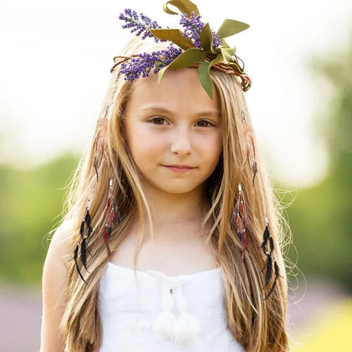 Miniatura 2 de Paquete de 6 extensiones de cabello hippie bohemio hechas a mano con clip de plumas, tocado de peine, accesorios de bricolaje para mujer