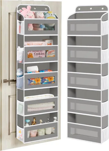 Miniatura 10 de KYEVIS Organizador para colgar sobre la puerta, 5 estantes para colgar en la puerta del armario, con 10 bolsillos de malla, organizador de armario
