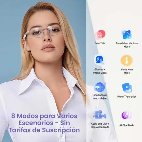 Miniatura 3 de Gafas de Traducción con IA, Gafas Bluetooth con Traductor en Tiempo Real para 164 Idiomas, Gafas Bluetooth Fotocromáticas con Bisagra de Resorte