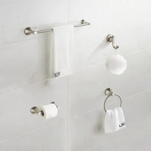 Miniatura 8 de BGL Juego de accesorios de baño de níquel cepillado ajustable expandible, juego de 4 piezas de accesorios de baño montado en la pared, gancho