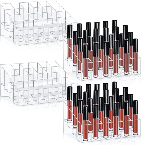 Macarrie Organizador de lápiz labial, 4 piezas, 24 ranuras, acrílico para lápiz labial, maquillaje, estuche organizador de exhibición, caja de