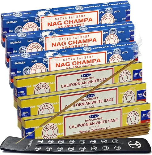 Miniatura 16 de Varillas de incienso de Sangre de Dragón y Palo Santo con soporte, paquete de variedad de la marca House of Nag Champa y Trumiri