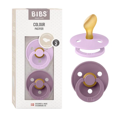 BIBS Chupetes de 6 a 18 meses, colección Color, paquete de 2 unidades, pezón anatómico de goma natural sin BPA, fabricado en Dinamarca, chupete de
