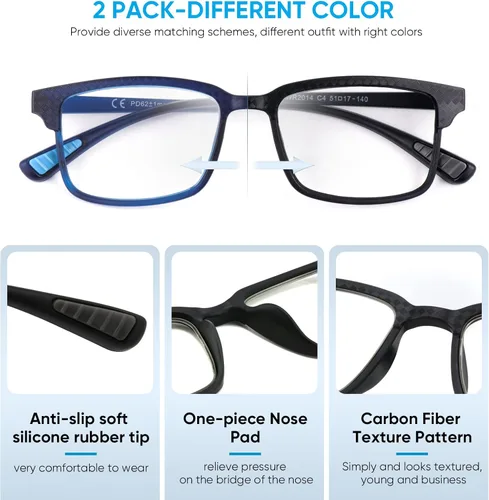 Miniatura 5 de CARA Premium 2 Pack Gafas de Lectura Progresivas Multifocales, Marco TR90 Ligero Anti-luz Azul para Computadora, Estándar para Rango de Distancia