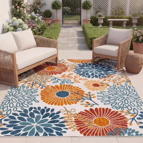 Miniatura 12 de SAFAVIEH Alfombra Lavable para Exteriores Colección Cabana - Pasillo de 2' x 10', Crema y Rojo, No Desprende Pelusa y Fácil de Limpiar, Ideal