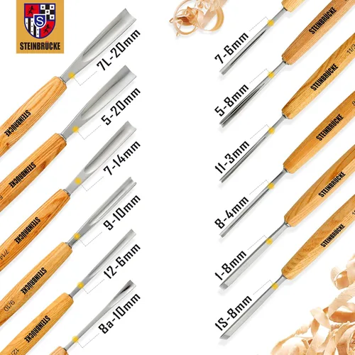 Miniatura 6 de Kit de tallado de madera, juego de herramientas de tallado de madera de 12 cinceles y mazo con estuche de lona, juego de cuchillos de tallado