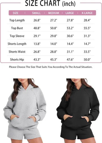 Miniatura 7 de ATHMILE Conjunto de 2 piezas de gran tamaño con capucha y pantalones cortos para mujer, conjunto de otoño 2023 de manga larga y sudadera acogedora