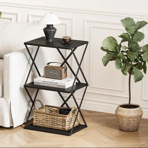 Miniatura 7 de Mesa auxiliar de 3 niveles, pequeña mesa auxiliar alta, mesa de noche con almacenamiento para sofá, mesas laterales para sala de estar, dormitorio