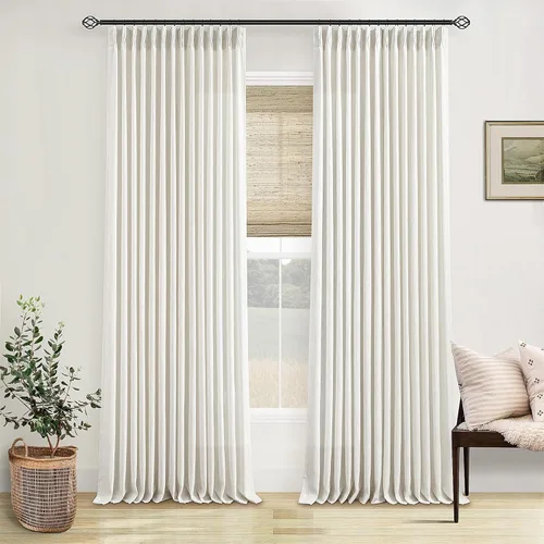 Miniatura 87 de Cortinas de lino natural con pliegues fruncidos de 120 pulgadas de largo para sala de estar, cortinas plisadas con ganchos y lengüeta trasera