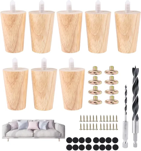 Miniatura 10 de Juego de 4 patas redondas de madera maciza de 3 pulgadas para muebles, sofá cama, silla de café, escritorio, patas rectas con pernos preperforados