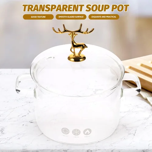 Miniatura 2 de Vaguelly Olla de sopa de vidrio de borosilicato de 7.87 pulgadas de alto con tapa estilo alce resistente al calor para cocina en el hogar, cocina
