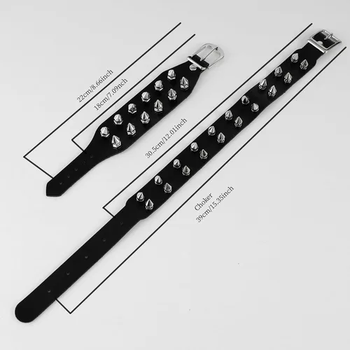 Miniatura 5 de Manfnee Gargantilla punk con cuello de espiga, collar de cuero sintético, pulsera ajustable gótica
