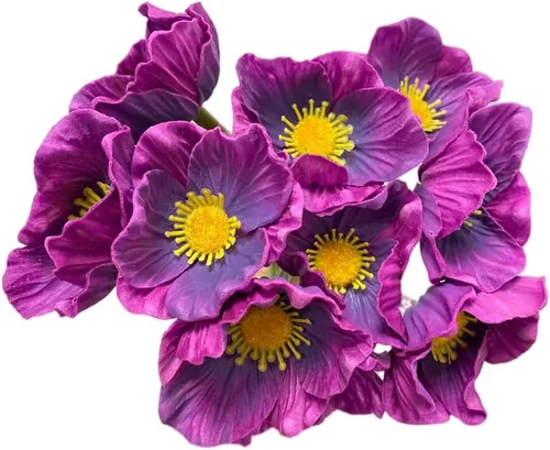 Miniatura 12 de Rikyo 10 ramos de flores artificiales de 11 pulgadas, flores de amapola, anémona que no se decoloran, flores silvestres falsas para mesa de cocina