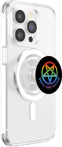 Miniatura 3 de PopSockets MagSafe PopGrip para iPhone con texto en inglés «Hail Gay Satanás»