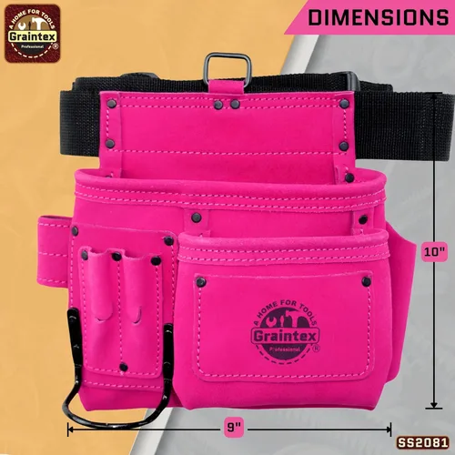 Miniatura 7 de Graintex Cinturón/Bolsa de herramientas de piel de ante de 5 bolsillos Rosa Cinturón de herramientas de cuero multiusos para mujeres y hombres
