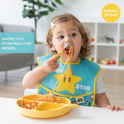 Miniatura 2 de Bumkins Baberos Nintendo para niña o niño, SuperBib para bebés y niños pequeños de 6 a 24 meses, imprescindibles para comer, alimentar, destete H5