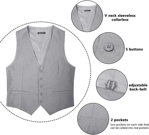 Miniatura 4 de Alizeal Chaleco clásico de color sólido para hombre, chaleco de esmoquin de ajuste regular para boda