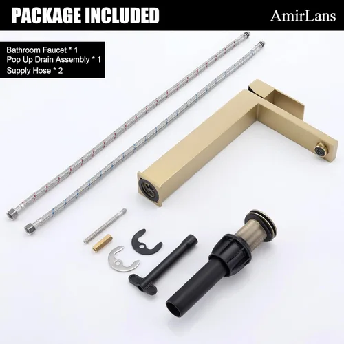 Miniatura 7 de llave de fregadero dorado cepillado, grifo de baño dorado de un solo agujero, grifo de fregadero de una sola manija alto con desagüe desplegable