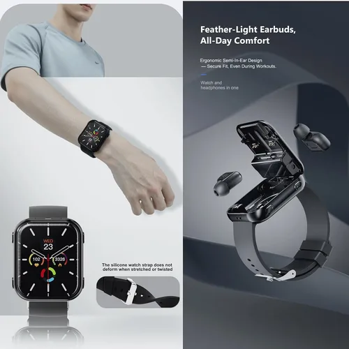 Miniatura 4 de Tuanzi Reloj inteligente T1 2 en 1 con auriculares inalámbricos 1.8 pulgadas HD Fitness Tracker con monitor de frecuencia cardíaca 19 modos