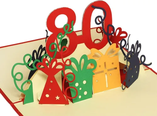 LINPOPUP® Tarjeta emergente, tarjeta de felicitación 3D emergente, cumpleaños, invitación de cumpleaños, felicitaciones, mejores deseos, 80