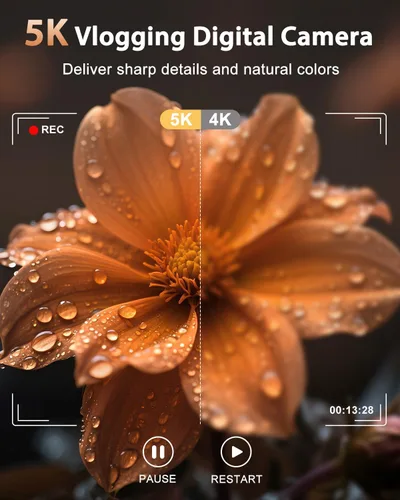 Miniatura 2 de Cámara digital 5K para fotografía con zoom óptico 6X, cámara de enfoque automático de 96 MP para video de YouTube con doble lente, cámaras compactas