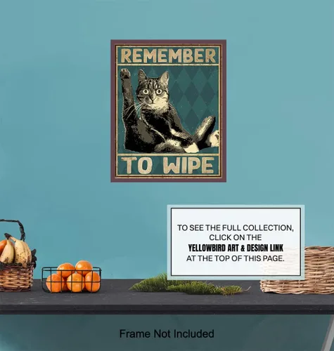 Miniatura 7 de Divertida decoración de baño de gato, póster con texto en inglés "Remember to Wipe Cat", decoración de pared de baño, decoración de pared de baño