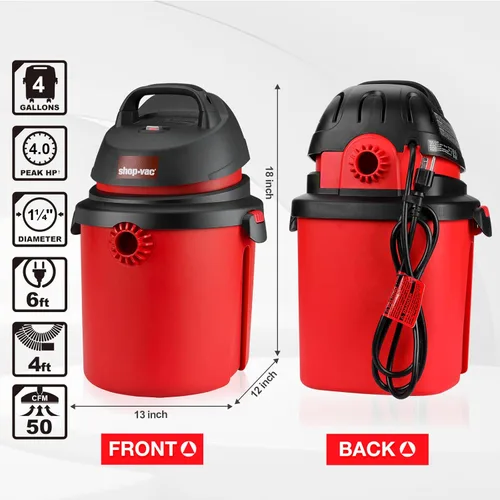 Miniatura 5 de Shop-Vac 5890489 Aspiradora húmeda/seca de 4 galones de 4.0 caballos de fuerza, 1.25 pulgadas de diámetro x 4 pies, cable de 6 pies, ideal