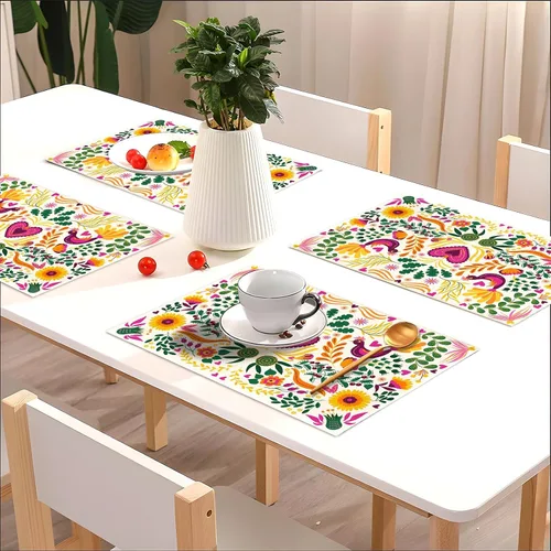 Miniatura 2 de Sunwer Juego de 4 manteles individuales de fiesta mexicana, diseño floral de Cinco de Mayo, decoración de fiesta del Día de los Muertos, decoración