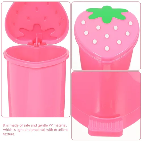 Miniatura 7 de NUOBESTY Mini basurero de escritorio de fresa con tapa de 4.13 x 3.54 pulgadas, lindo cubo de basura rosa para escritorio de oficina en casa
