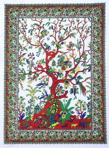 Miniatura 15 de The Art Box - Tapiz para colgar en la pared Árbol de la Vida Blanco – 85x90 Pulgadas, de algodón indio, gran diseño de planta inspirada