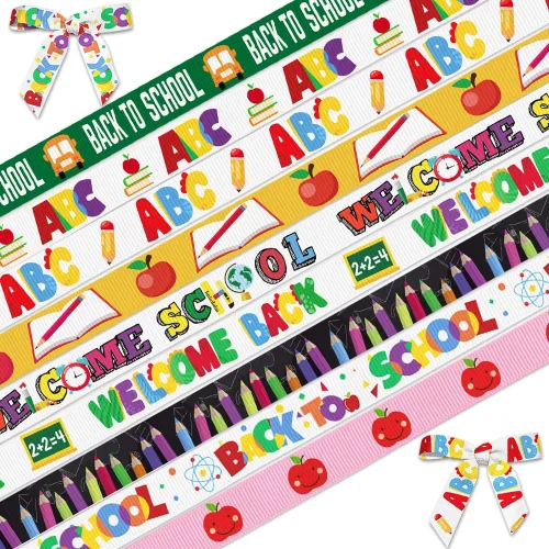 Miniatura 8 de 4 rollos de cinta de 20 yardas de vuelta a la escuela para manualidades, lazos de corona, cintas para profesores, regalo de agradecimiento al