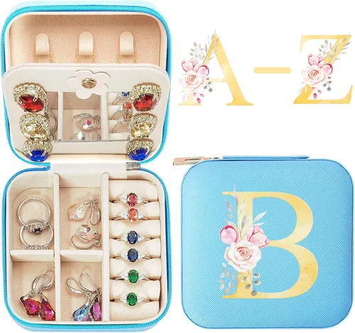 Joyero de viaje inicial con espejo, joyero de viaje, organizador de joyas, regalos de cumpleaños para mujeres, hermana, dama de honor, propuesta,