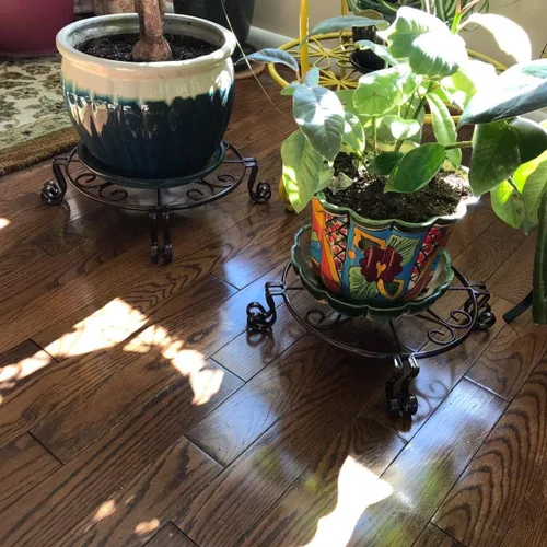 Miniatura 6 de Soporte para plantas marrón para maceta, soporte resistente para macetas para interiores y exteriores, metal a prueba de óxido de hierro, contenedor