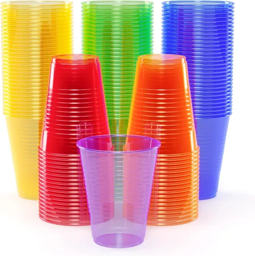 Exquisite Vasos de neón de 12 onzas, paquete de 60 unidades, vasos de plástico de colores, ideales para fiestas de cumpleaños o cualquier evento,