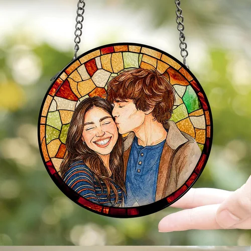 Miniatura 5 de Foto personalizada para parejas con vitrales de imitación para parejas, retrato de fotos para colgar en la ventana, regalo para él y él, regalo