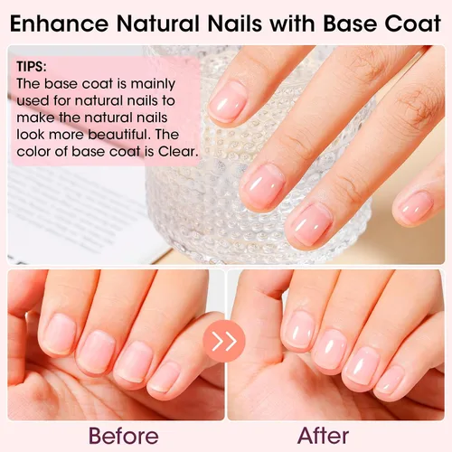 Miniatura 7 de GELLEN Esmalte de uñas base transparente, capa superior, base con tinte rosa claro y capa superior brillante sin necesidad de limpieza