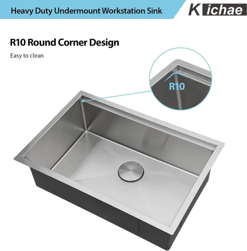 Miniatura 7 de Kichae 28 Fregadero de Cocina Empotrado de Acero Inoxidable - Fregadero de 28x18 Pulgadas con Repisa de Estación de Trabajo de Acero Inoxidable