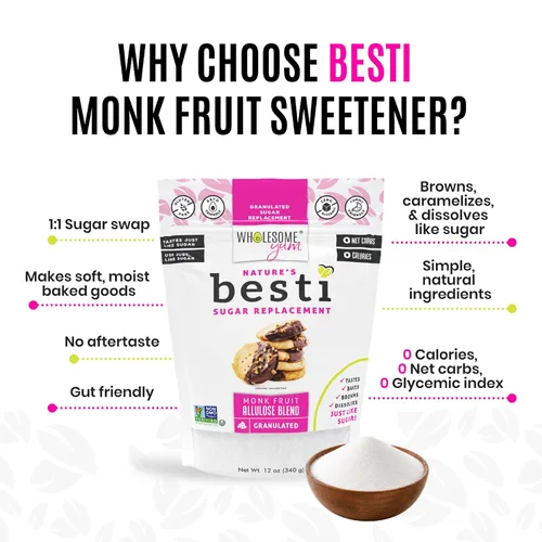 Miniatura 3 de Wholesome Yum Besti - Sustituto natural de azúcar, mezcla de edulcorante de fruta de monje granulada cetogénica con alulosa (sin eritritol), sin